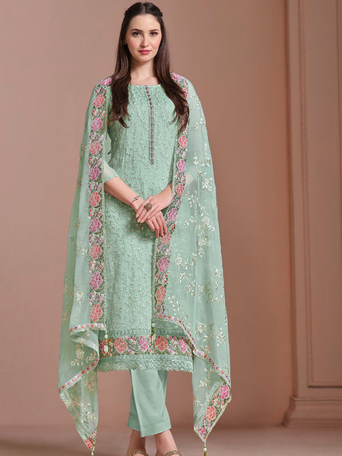 Sea Green Twinkle Chiffon Pant Suit 194711