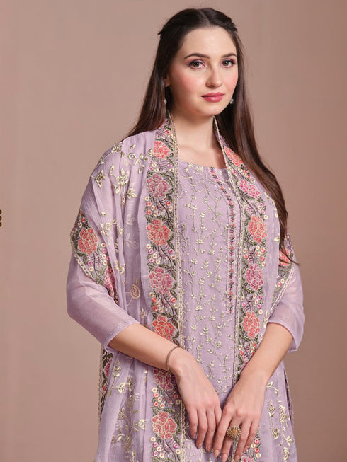Lavender Twinkle Chiffon Pant Suit 194712 Closure View