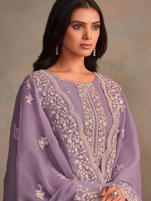 Lavender Organza Pant Suit 194741 Closure View