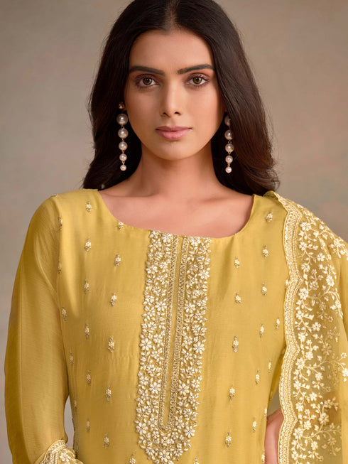 Yellow Organza Pant Suit 194743 Closure View