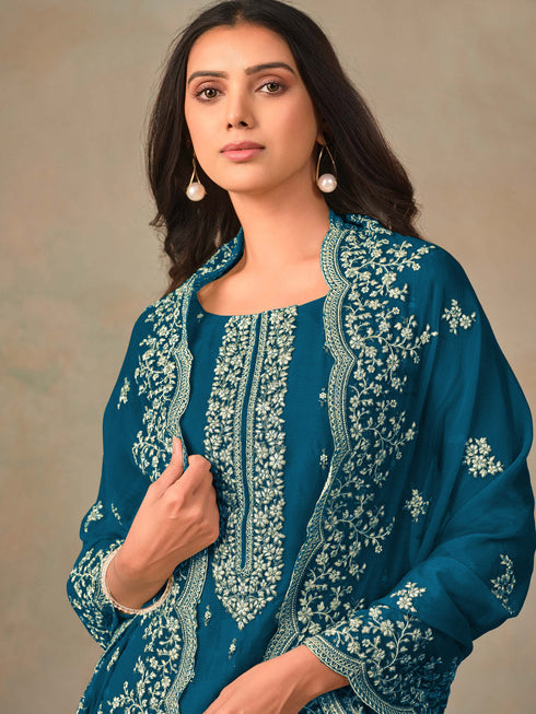 Teal Organza Pant Suit 194746 Closure View