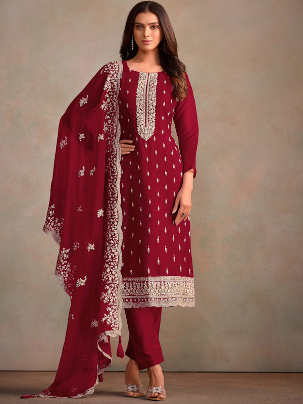 Maroon Organza Pant Suit 194747