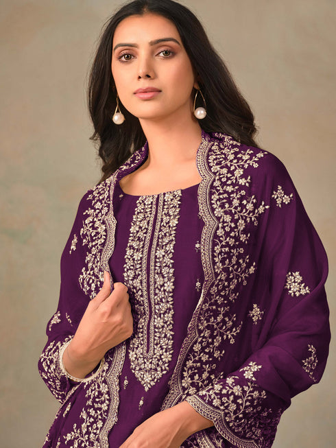 Purple Organza Pant Suit 194749 Closure View