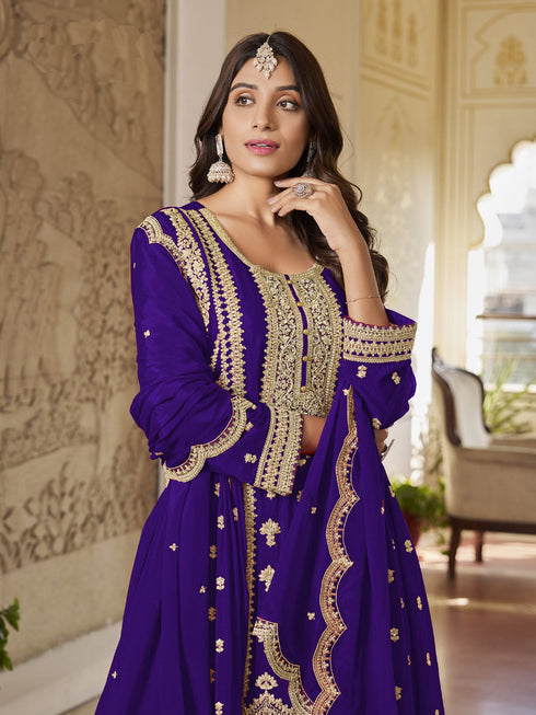 Purple Heavy Chinon Pant Suit 195043 Closure View