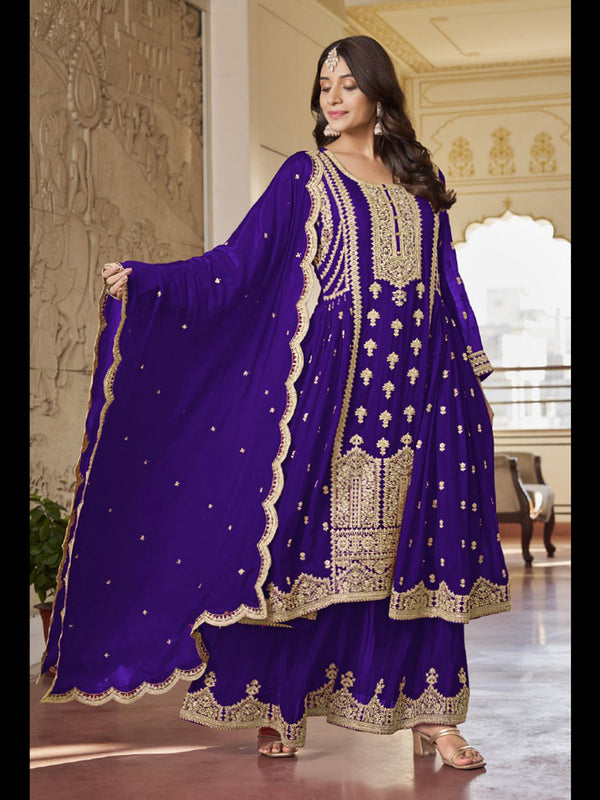 Purple Heavy Chinon Pant Suit 195043