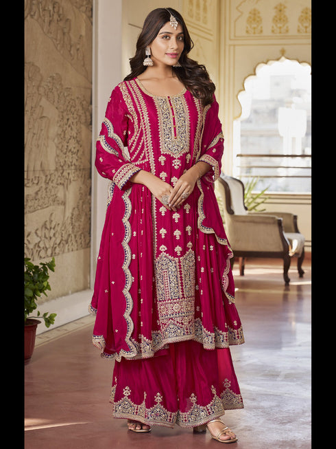 Rani Pink Heavy Chinon Pant Suit 195045