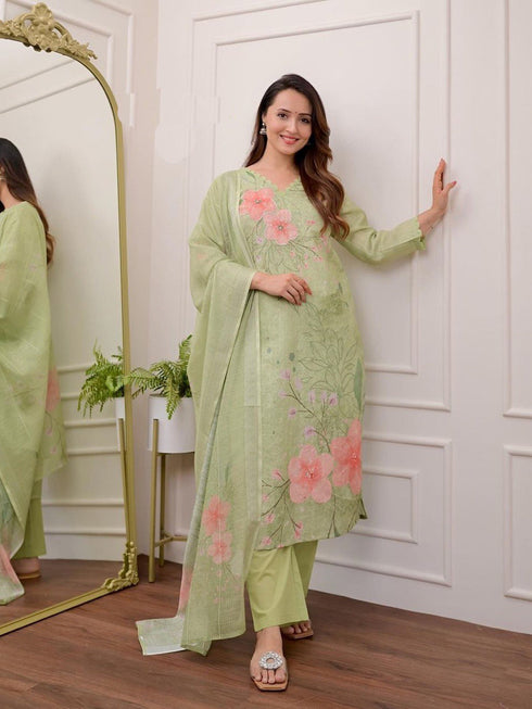 Multi Pure Shifli Linen Cotton Pant Suit 195078