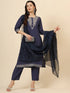 Navy Blue Roman Muslin Silk Pant Suit 195081 Closure View
