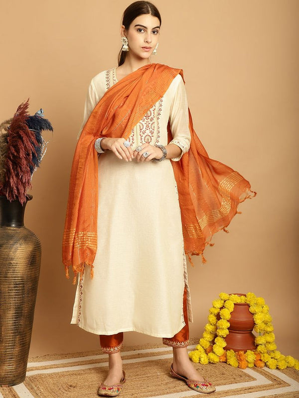 Cream Chanderi Palazzo Suit 195121