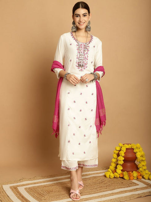 Cream Rayon Palazzo Suit 195123