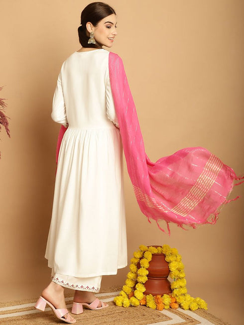 Cream Rayon Palazzo Suit 195124 Closure View