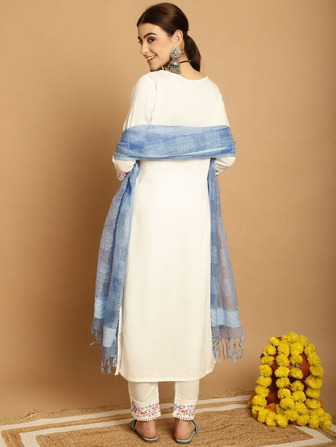 Cream Rayon Palazzo Suit 195125 Closure View