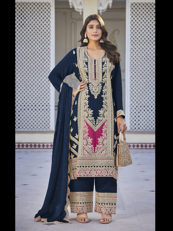 Teal Heavy Chinon Palazzo Suit 195153