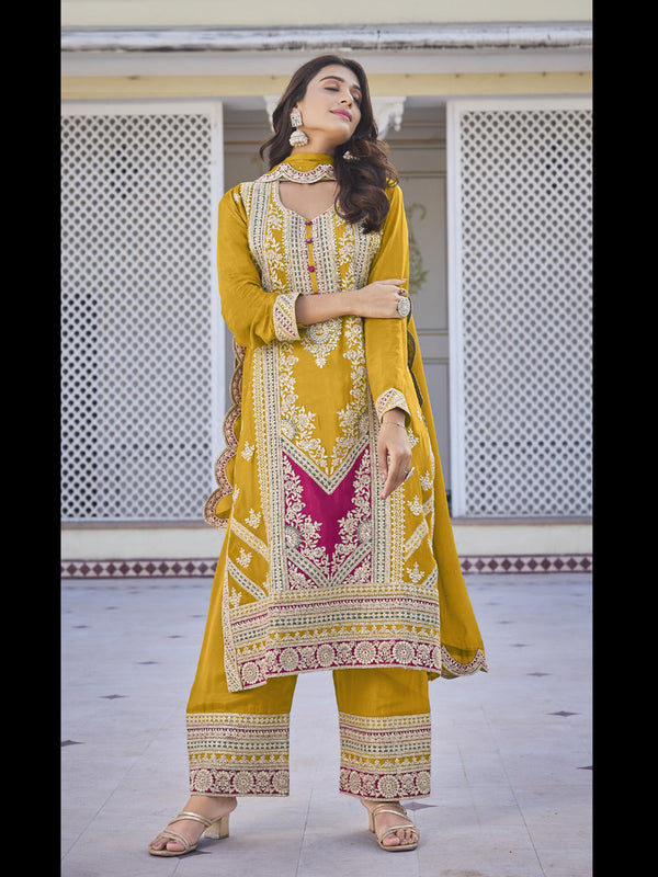 Mustard Heavy Chinon Palazzo Suit 195154