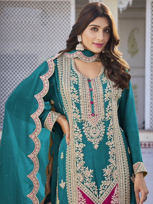 Firozi Heavy Chinon Palazzo Suit 195156 Closure View