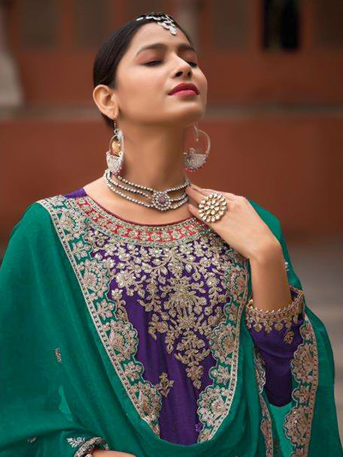 Purple Heavy Chinon Palazzo Suit 195158 Closure View