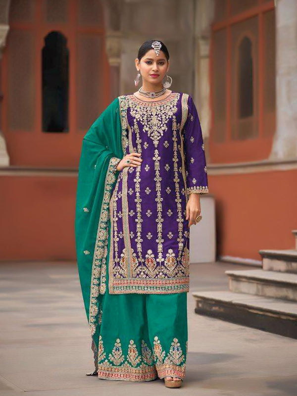 Purple Heavy Chinon Palazzo Suit 195158