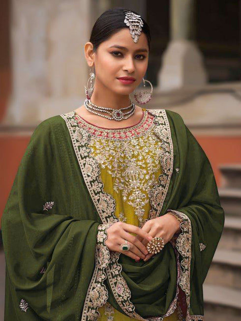 Mustard Heavy Chinon Palazzo Suit 195159 Closure View