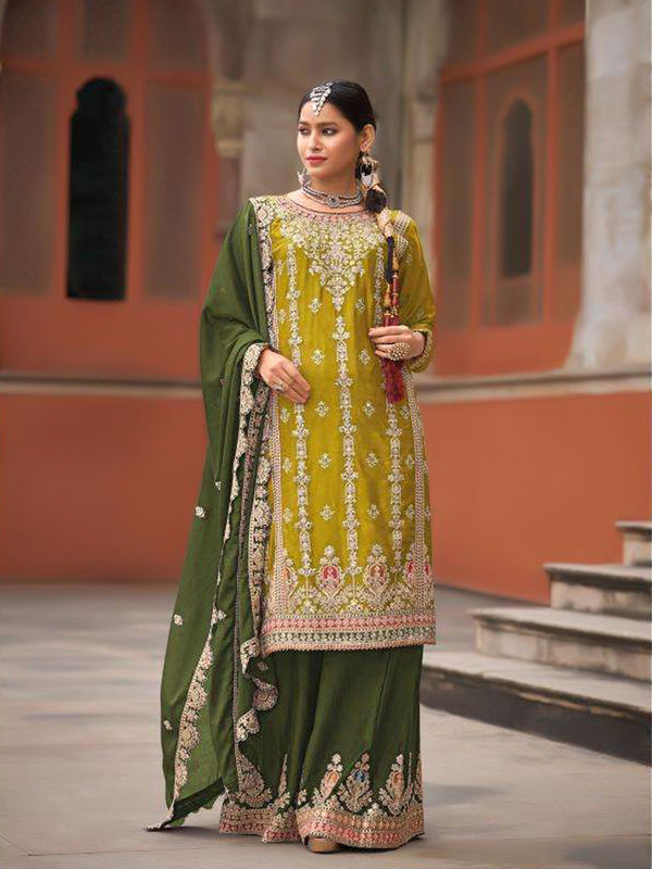 Mustard Heavy Chinon Palazzo Suit 195159