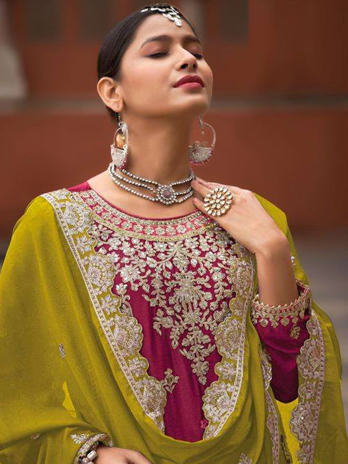 Rani Pink Heavy Chinon Palazzo Suit 195160 Closure View