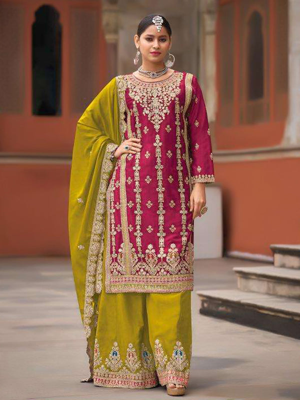 Rani Pink Heavy Chinon Palazzo Suit 195160