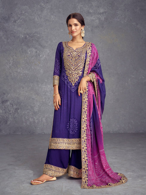Purple Heavy Chinon Silk Palazzo Suit 195162
