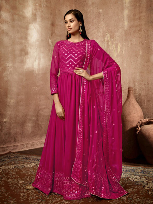 Rani Pink Heavy Georgette Anarkali Dress 195172