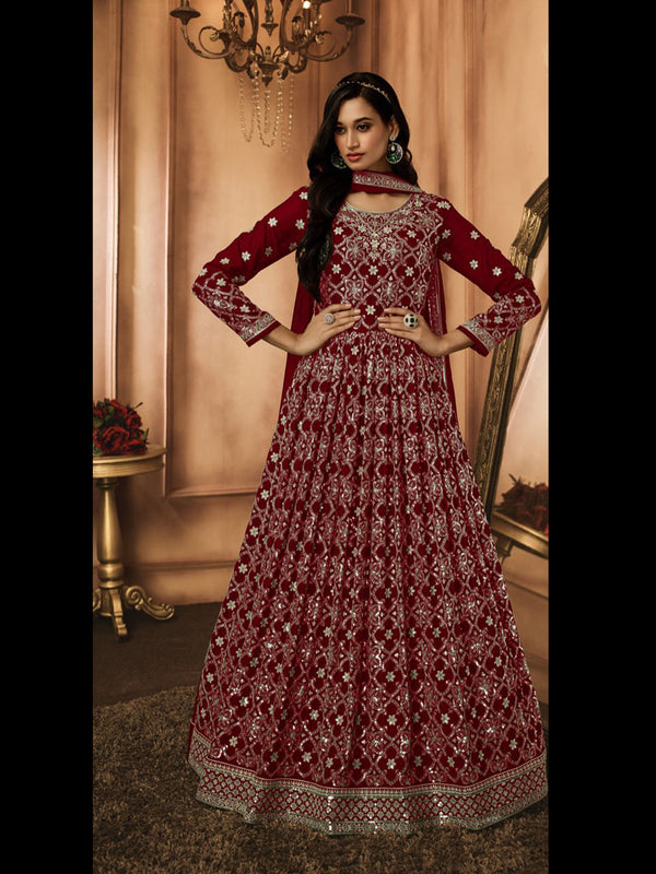 Maroon Heavy Georgette Anarkali Dress 195178