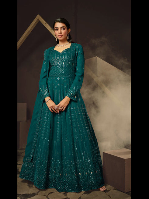 Teal Heavy Georgette Anarkali Dress 195187