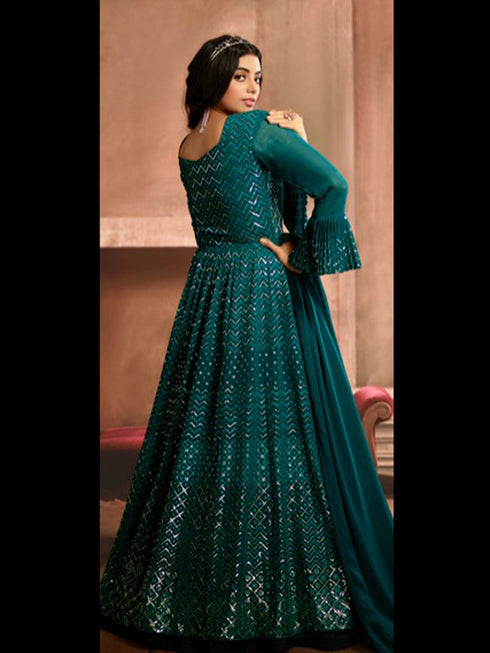 Teal Heavy Georgette Anarkali Dress 195190 Closure View