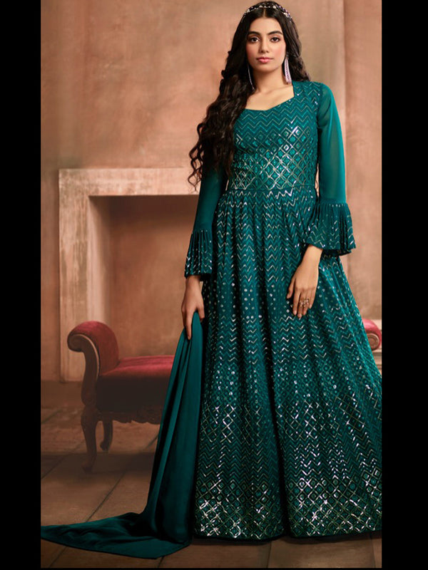 Teal Heavy Georgette Anarkali Dress 195190