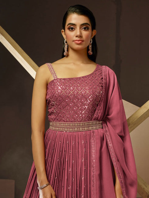 Onion Heavy Georgette Anarkali Dress 195195 Closure View