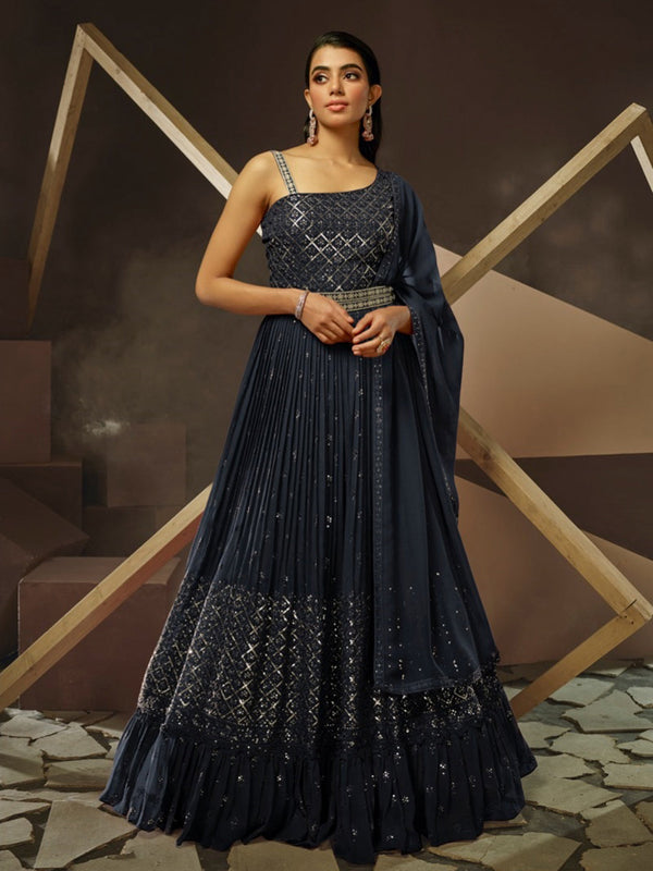 Navy Blue Heavy Georgette Anarkali Dress 195196