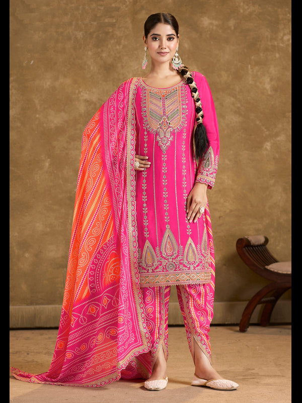 Pink Premium Fiber Chinnon Patiyala Dress 195200