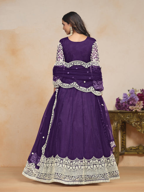 Purple Net Anarkali Dress 195209 Closure View