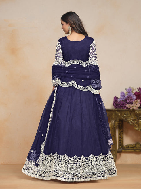 Navy Blue Net Anarkali Dress 195210 Closure View