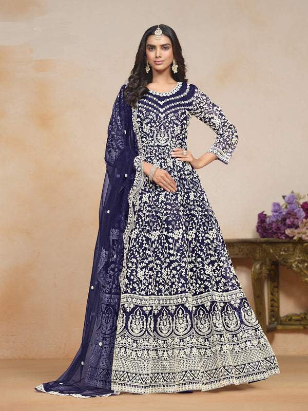 Navy Blue Net Anarkali Dress 195210
