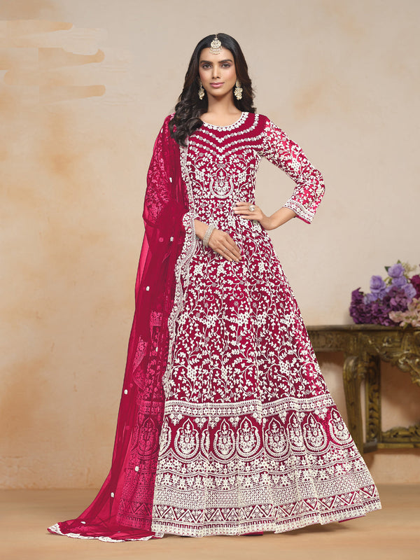 Rani Pink Net Anarkali Dress 195211