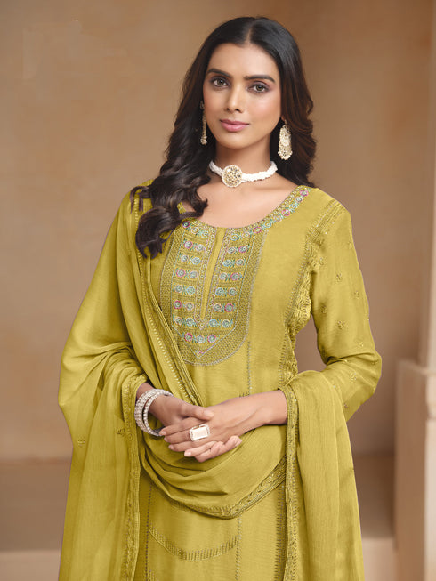 Mustard Organza Chiffon Pant Suit 195212 Back View