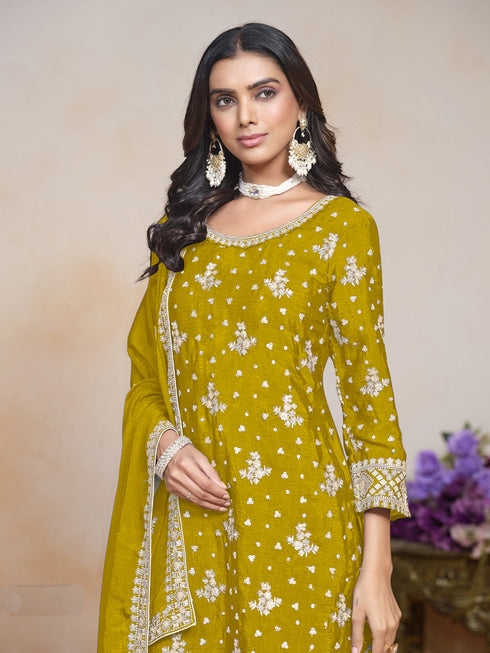 Yellow Chinon Sharara Suit 195216 Back View