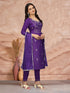 Purple Cotton Blend Pant Suit 195249 Closure View