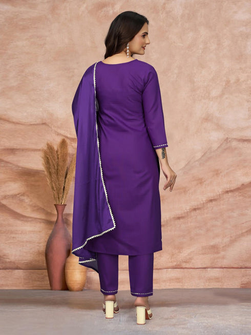 Purple Cotton Blend Pant Suit 195249 Back View
