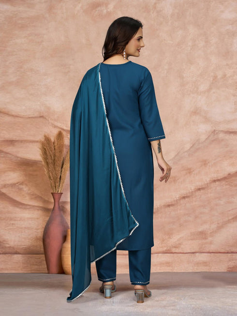 Teal Cotton Blend Pant Suit 195250 Back View