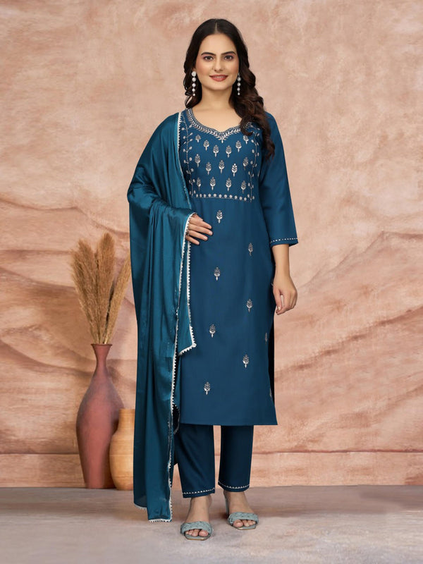 Teal Cotton Blend Pant Suit 195250