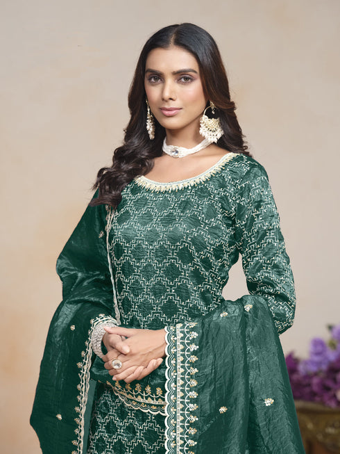 Teal Gold Crush Palazzo Suit 195300 Back View