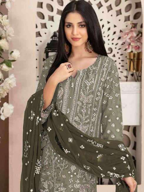 Grey Heavy Fox Georgette Pant Suit 195516 Closure View