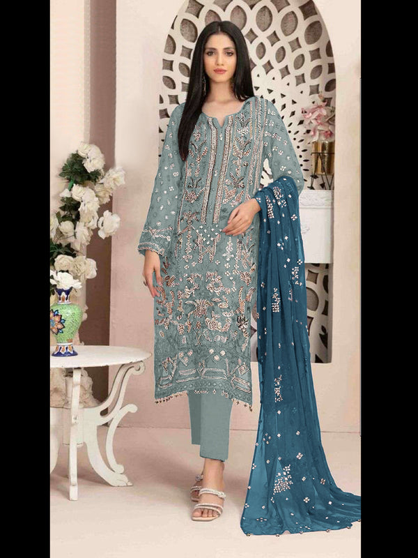 Aquva Blue Heavy Fox Georgette Pant Suit 195517