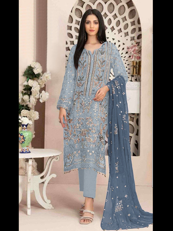 Sky Blue Heavy Fox Georgette Pant Suit 195519