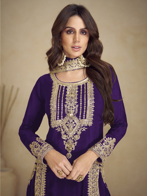 Purple Heavy Fox Georgette Pant Suit 195521 Closure View