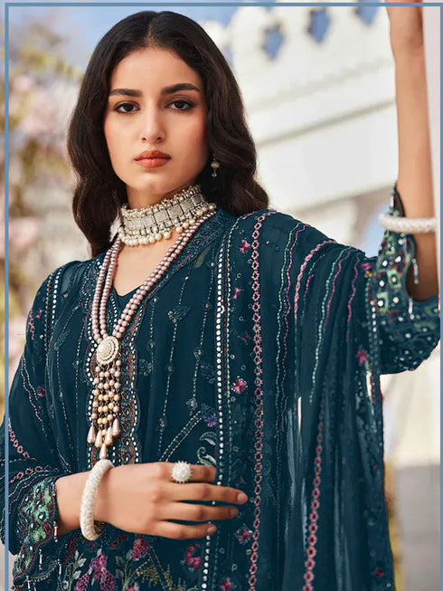 Teal Heavy Fox Georgette Pant Suit 195641 Closure View